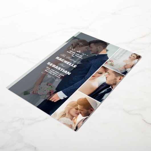 Elegante moderne collage bruiloft uitnodiging | Ra (Gedraaid)