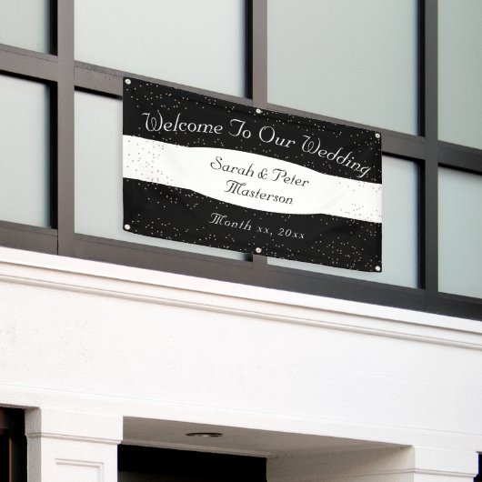 Elegante moderne Confetti gouden bruiloft banner (Buitenkant Gebouw)