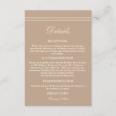 Elegante moderne crème taupe bruiloft details informatiekaartje (Voorkant)