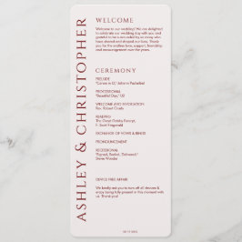 Elegante moderne Crimson rode bruiloft Programmakaart