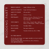 Elegante moderne Crimson rode bruiloft Programmakaart (Achterkant)