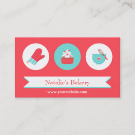 Elegante Moderne Cupcake Bakkerij Cafe Rood Turquo Visitekaartje