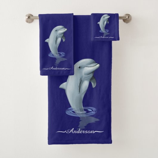 Elegante moderne cute dolfijn & script op marinebl bad handdoek (Insitu)