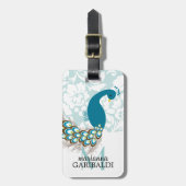 Elegante moderne Damask Peacock gepersonaliseerd Bagagelabel (Voorkant verticaal)