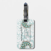 Elegante moderne Damask Peacock gepersonaliseerd Bagagelabel (Achterkant verticaal)