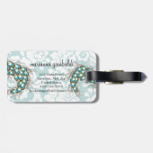 Elegante moderne Damask Peacock gepersonaliseerd Bagagelabel (Achterkant horizontaal)