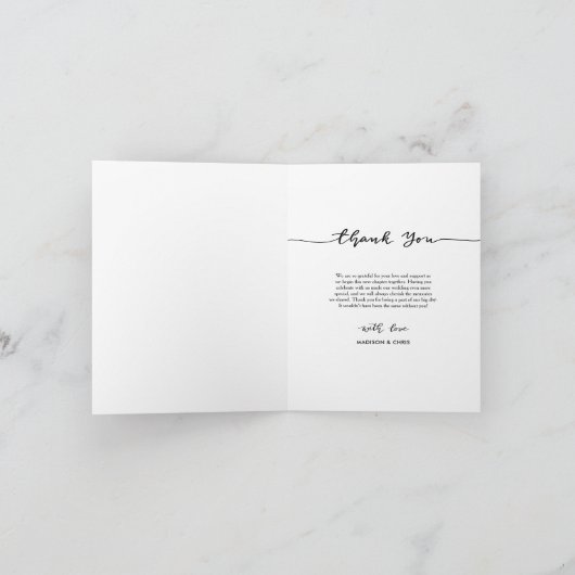 Elegante moderne dank u script bruiloft foto bedankkaart (Binnen)