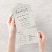 Elegante & moderne Dark sage groene bruiloft All In One Uitnodiging (Afscheurbaar)