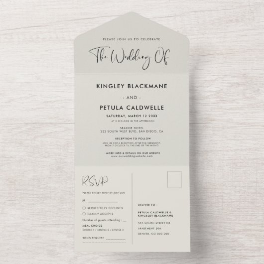 Elegante & moderne Dark sage groene bruiloft All In One Uitnodiging (Binnen)