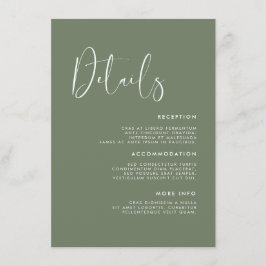 Elegante & moderne Dark sage groene bruiloft detai Informatiekaartje