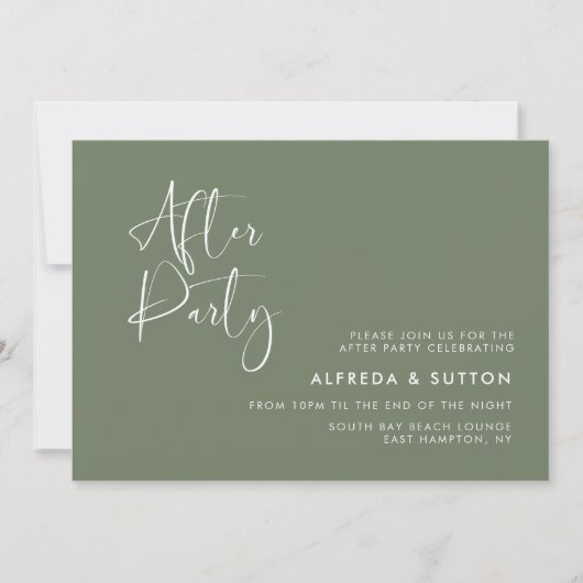 Elegante moderne Dark sage groene bruiloft na fees Kaart (Voorkant)