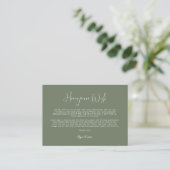 Elegante & moderne Dark sage groene Honeymoon wens Informatiekaartje (Staand voorkant)