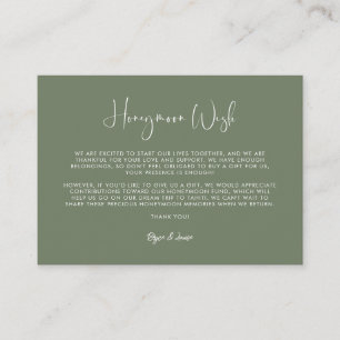 Elegante & moderne Dark sage groene Honeymoon wens Informatiekaartje