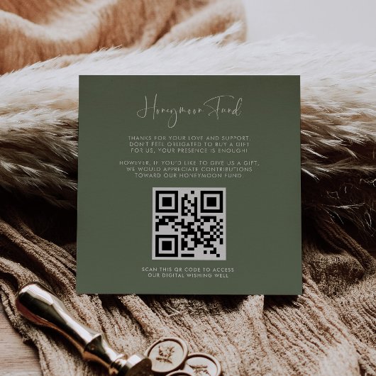 Elegante & moderne Dark sage Honeymoon fonds QR co Informatiekaartje