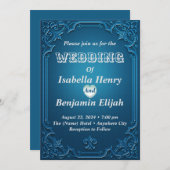 Elegante moderne deco turquoise bruiloft uitnodigi kaart (Voorkant / Achterkant)