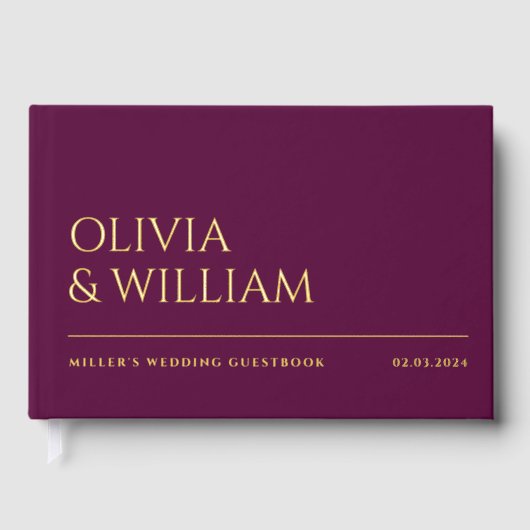 Elegante moderne Deep Plum Typography bruiloft Fol Gastenboek (Voorkant)