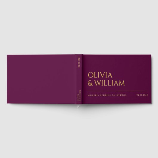 Elegante moderne Deep Plum Typography bruiloft Fol Gastenboek (Volledig)
