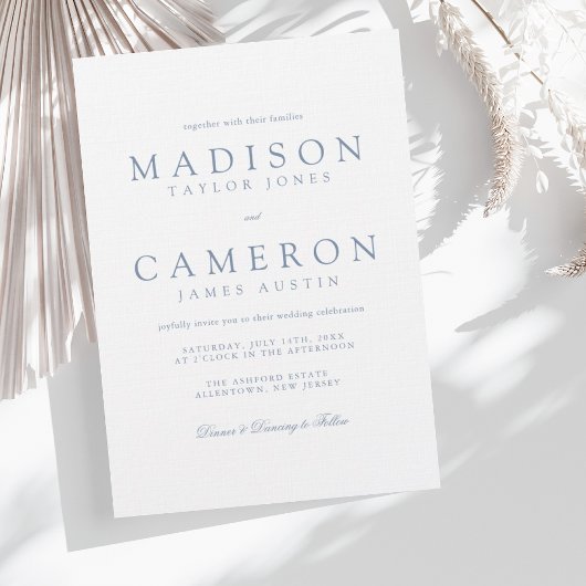 Elegante moderne delicate stoffige blauwe bruiloft kaart