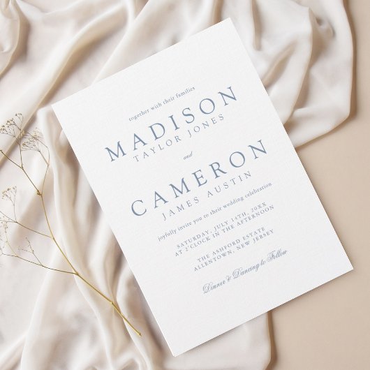 Elegante moderne delicate stoffige blauwe bruiloft kaart