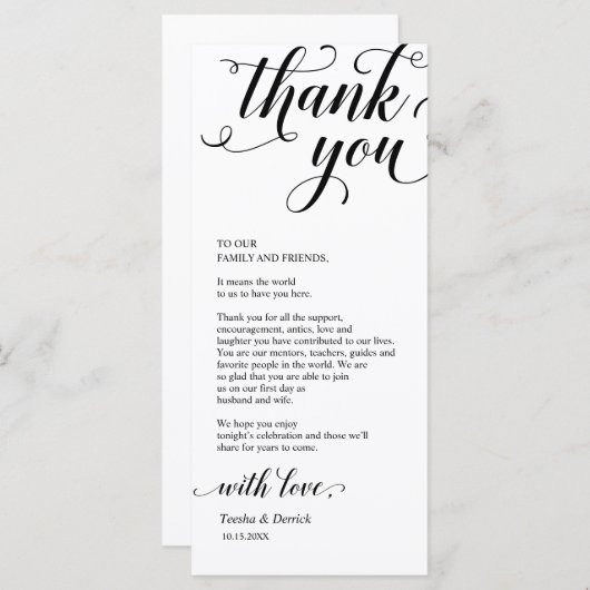 Elegante moderne diner plaats instelling dank u ka programmakaart (Voorkant / Achterkant)