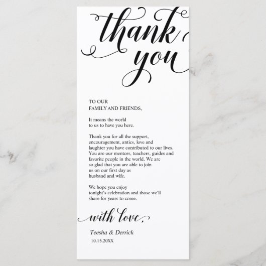 Elegante moderne diner plaats instelling dank u ka programmakaart (Voorkant)