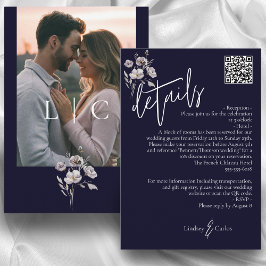 Elegante moderne donkere marine bruiloft details Q Informatiekaartje