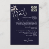 Elegante moderne donkere marine bruiloft details Q Informatiekaartje (Voorkant)