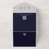 Elegante moderne donkere marine trouwfoto met RSVP All In One Uitnodiging (Buitenkant)