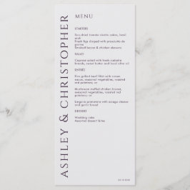 Elegante moderne donkere Paarse bruiloft Menu