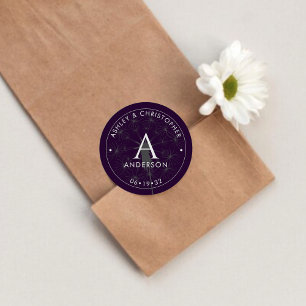 Elegante moderne donkere Paarse bruiloft Ronde Sticker