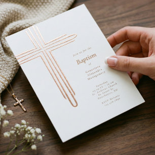 Elegante Moderne Doop Christelijke Kerk Kruis Folie Uitnodiging