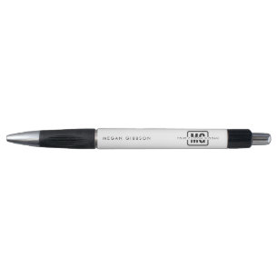 Elegante Moderne Douanenaam Zwart-wit Monogram Pen