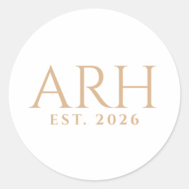 Elegante moderne drieletter monogram oprichtingsda ronde sticker