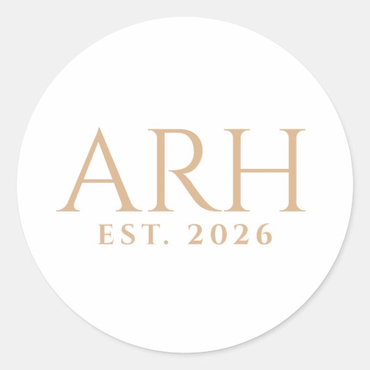 Elegante moderne drieletter monogram oprichtingsda ronde sticker (Voorkant)