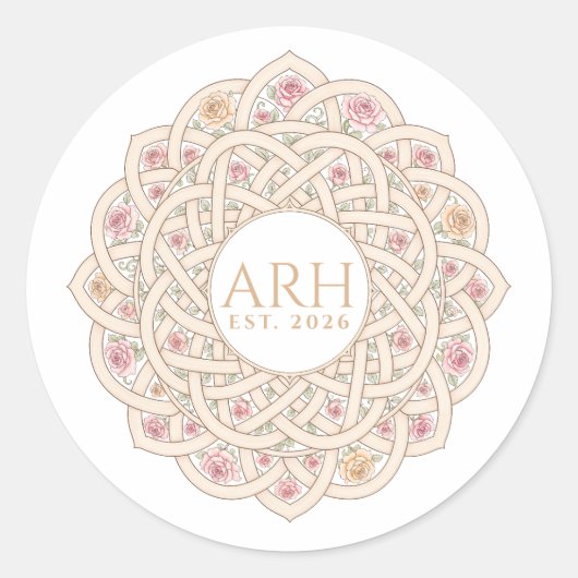 Elegante moderne drieletter monogram oprichtingsda ronde sticker (Voorkant)