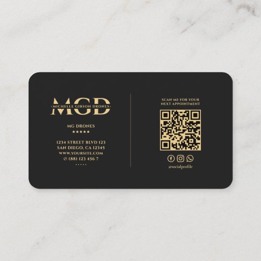 Elegante moderne drone operator piloot monogram zw visitekaartje (Achterkant)