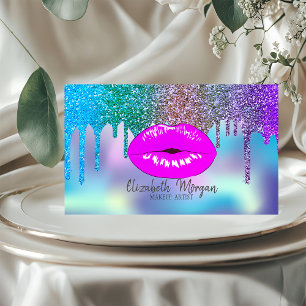 Elegante moderne druppels holografische lippenmake visitekaartje
