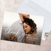 Elegante moderne eenvoudige 2 foto's bruiloft bedankkaart