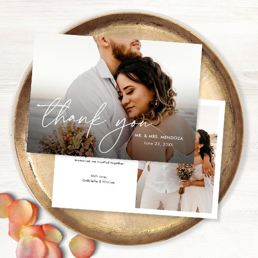 Elegante moderne eenvoudige 2 foto's bruiloft bedankkaart