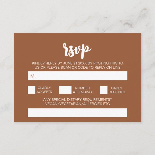 Elegante Moderne Eenvoudige Boho Huwelijk QR Code Informatiekaartje (Voorkant)