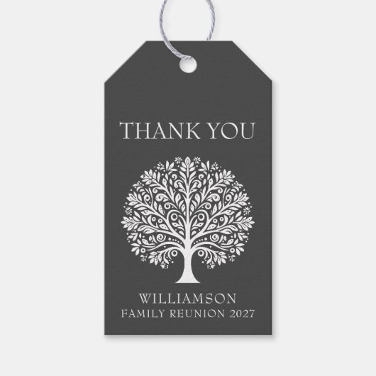 Elegante moderne eenvoudige boomfamilie reünie cadeaulabel (Voorkant)