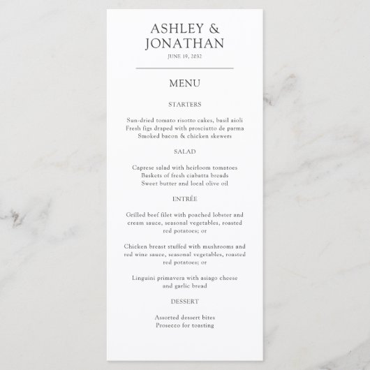 Elegante moderne eenvoudige elementen bruiloft menu (Voorkant)