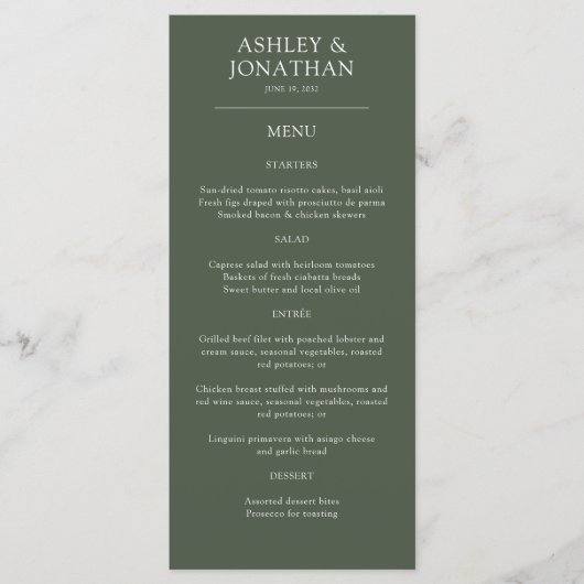 Elegante moderne eenvoudige elementen bruiloft menu (Voorkant)