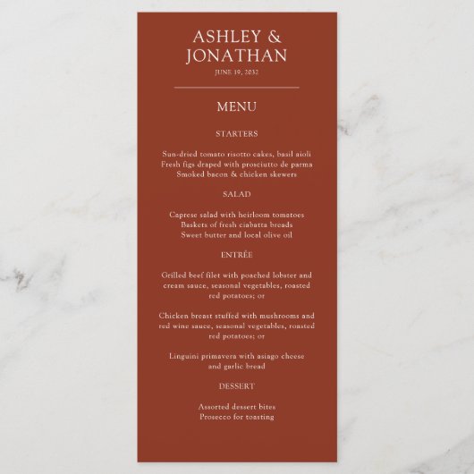 Elegante moderne eenvoudige elementen bruiloft menu (Voorkant)