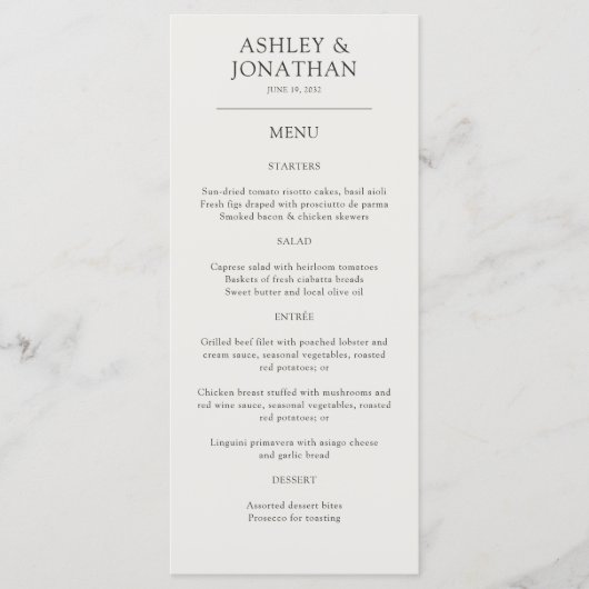 Elegante moderne eenvoudige elementen bruiloft menu (Voorkant)