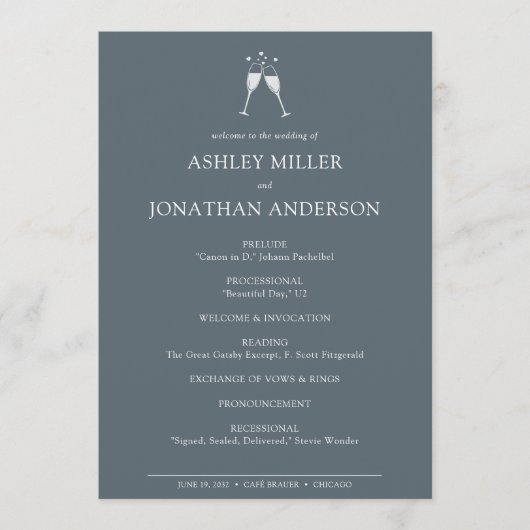 Elegante moderne eenvoudige elementen bruiloft programmakaart (Voorkant)