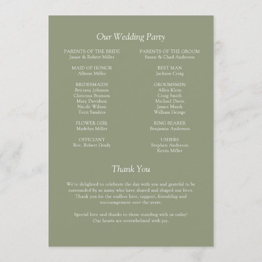 Elegante moderne eenvoudige elementen bruiloft programmakaart (Achterkant)