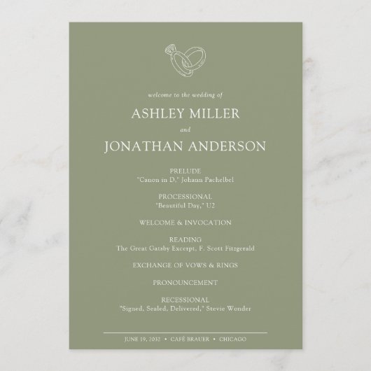 Elegante moderne eenvoudige elementen bruiloft programmakaart (Voorkant)