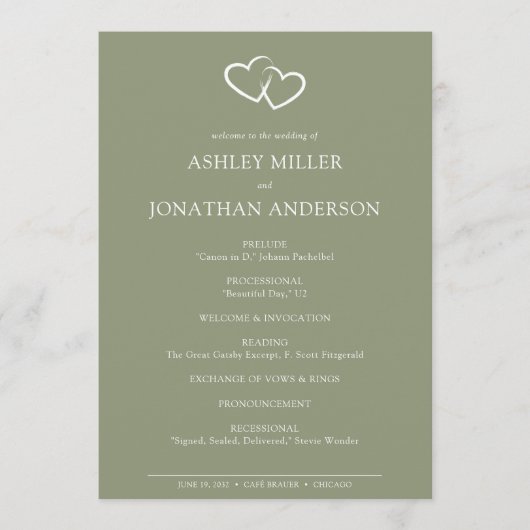 Elegante moderne eenvoudige elementen bruiloft programmakaart (Voorkant)