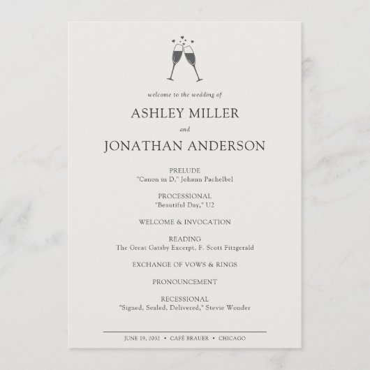 Elegante moderne eenvoudige elementen bruiloft programmakaart (Voorkant)